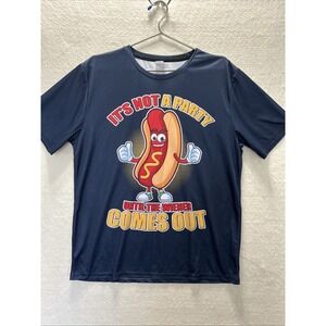 Men's Hot Dog Tee - It's Not a Party Until The Weiner Comes Out - XL Blue